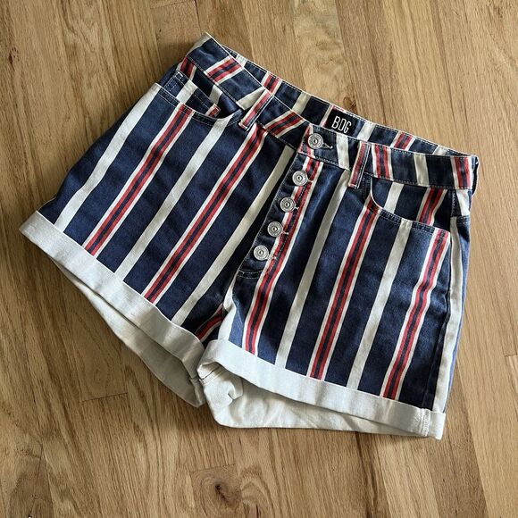 BDG Urban Outfitters Shorts Womens 29 Blue Denim Striped Mom Button Fly Cuffed - Picture 7 of 10